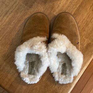 Koolaburra Suede Slip-On Slippers with Cream Shearling